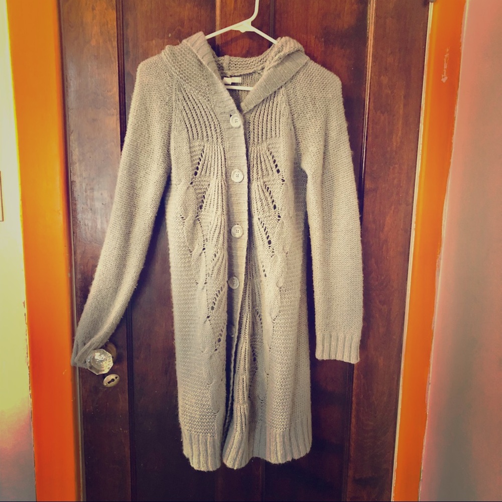 Grey Knitted Full length button-up Sweater.